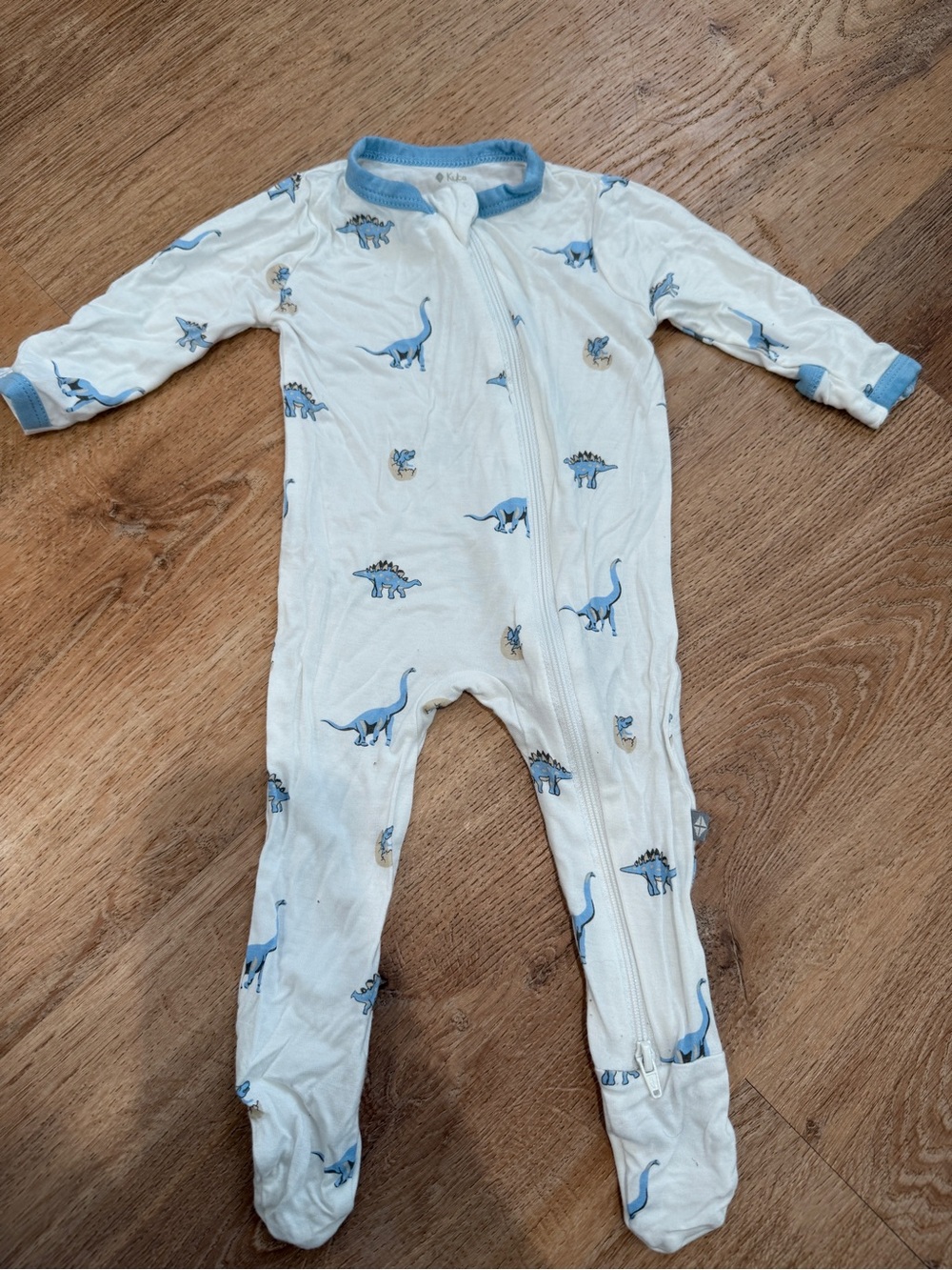 Kyte BABY Blue & White Dino Footed One-Piece